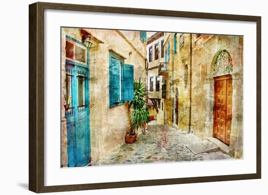 Pictorial Old Streets Of Greece - Picture In Painting Style-Maugli-l-Framed Art Print