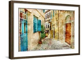 Pictorial Old Streets Of Greece - Picture In Painting Style-Maugli-l-Framed Art Print
