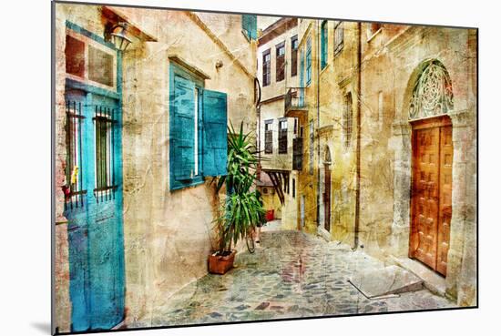 Pictorial Old Streets Of Greece - Picture In Painting Style-Maugli-l-Mounted Art Print
