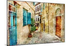 Pictorial Old Streets Of Greece - Picture In Painting Style-Maugli-l-Mounted Art Print