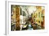 Pictorial Venetian Streets - Artwork In Painting Style-Maugli-l-Framed Art Print