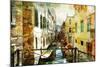 Pictorial Venetian Streets - Artwork In Painting Style-Maugli-l-Mounted Art Print