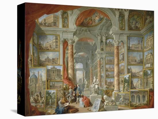 Picture Gallery with Views of Modern Rome-Giovanni Paolo Panini-Stretched Canvas