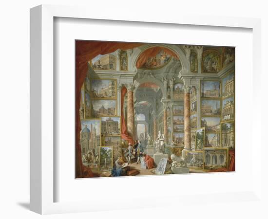 Picture Gallery with Views of Modern Rome-Giovanni Paolo Panini-Framed Premium Giclee Print
