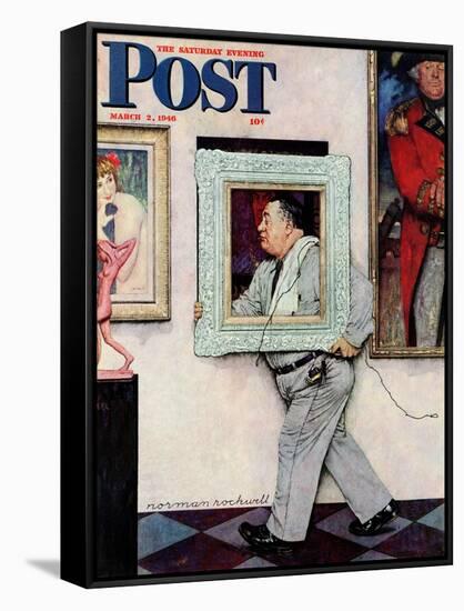 "Picture Hanger" or "Museum Worker" Saturday Evening Post Cover, March 2,1946-Norman Rockwell-Framed Stretched Canvas