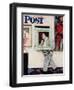 "Picture Hanger" or "Museum Worker" Saturday Evening Post Cover, March 2,1946-Norman Rockwell-Framed Giclee Print