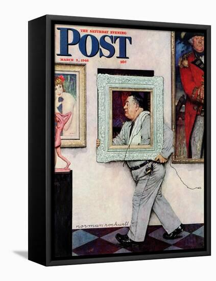 "Picture Hanger" or "Museum Worker" Saturday Evening Post Cover, March 2,1946-Norman Rockwell-Framed Stretched Canvas
