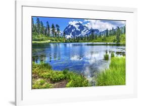 Picture Lake Evergreens Mount Shuksan Mount Baker Highway Snow Mountain Trees Washington Pacific No-William Perry-Framed Photographic Print