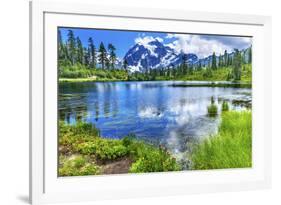 Picture Lake Evergreens Mount Shuksan Mount Baker Highway Snow Mountain Trees Washington Pacific No-William Perry-Framed Photographic Print