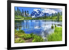 Picture Lake Evergreens Mount Shuksan Mount Baker Highway Snow Mountain Trees Washington Pacific No-William Perry-Framed Photographic Print