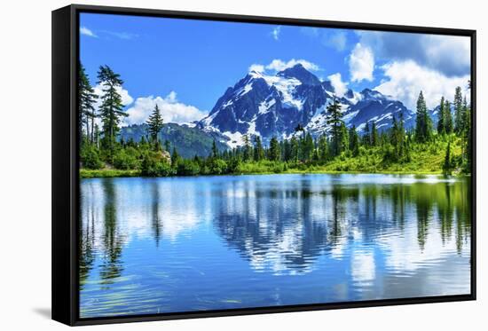 Picture Lake, Mount Shuksan, Mount Baker Highway, Washington State, USA-William Perry-Framed Stretched Canvas
