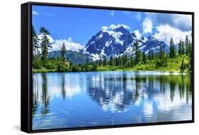 Picture Lake, Mount Shuksan, Mount Baker Highway, Washington State, USA-William Perry-Framed Stretched Canvas