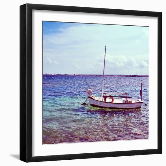 Picture of a Fishing Boat in Estany Des Peix Lagoon, in Formentera, Balearic Islands, Spain-nito-Framed Photographic Print