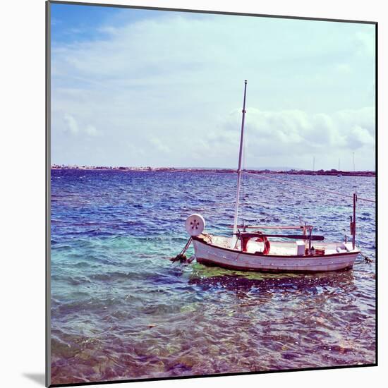 Picture of a Fishing Boat in Estany Des Peix Lagoon, in Formentera, Balearic Islands, Spain-nito-Mounted Photographic Print
