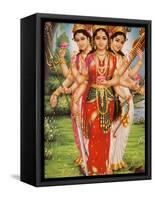 Picture of Hindu Goddesses Parvati, Lakshmi and Saraswati, India, Asia-Godong-Framed Stretched Canvas