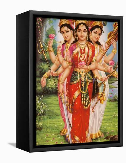 Picture of Hindu Goddesses Parvati, Lakshmi and Saraswati, India, Asia-Godong-Framed Stretched Canvas