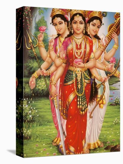 Picture of Hindu Goddesses Parvati, Lakshmi and Saraswati, India, Asia-Godong-Stretched Canvas