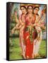 Picture of Hindu Goddesses Parvati, Lakshmi and Saraswati, India, Asia-Godong-Framed Stretched Canvas