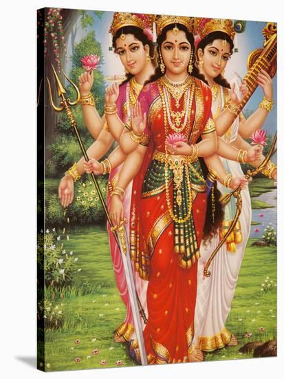 Picture of Hindu Goddesses Parvati, Lakshmi and Saraswati, India, Asia-Godong-Stretched Canvas