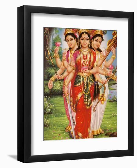 Picture of Hindu Goddesses Parvati, Lakshmi and Saraswati, India, Asia-Godong-Framed Photographic Print