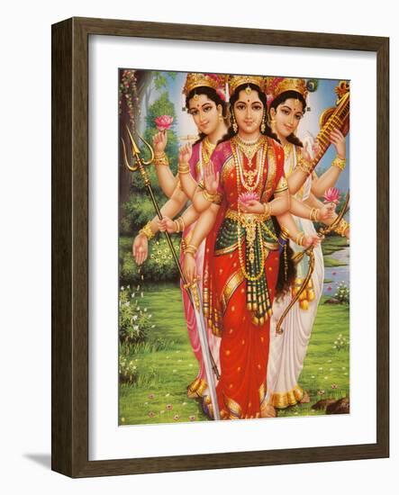 Picture of Hindu Goddesses Parvati, Lakshmi and Saraswati, India, Asia-Godong-Framed Photographic Print