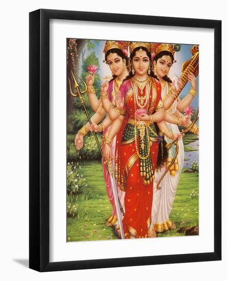 Picture of Hindu Goddesses Parvati, Lakshmi and Saraswati, India, Asia-Godong-Framed Photographic Print