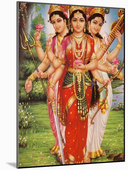 Picture of Hindu Goddesses Parvati, Lakshmi and Saraswati, India, Asia-Godong-Mounted Photographic Print
