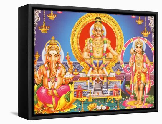 Picture of Hindu Gods Ganesh, Ayappa and Subramania, India, Asia-Godong-Framed Stretched Canvas