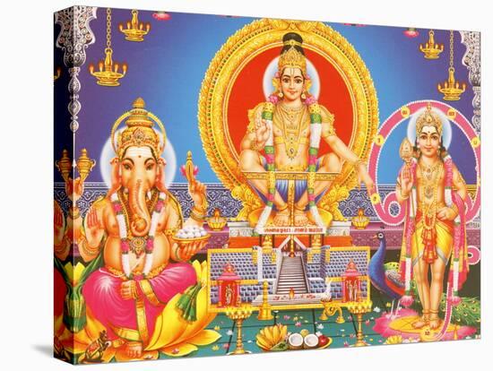 Picture of Hindu Gods Ganesh, Ayappa and Subramania, India, Asia-Godong-Stretched Canvas