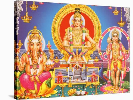 Picture of Hindu Gods Ganesh, Ayappa and Subramania, India, Asia-Godong-Stretched Canvas