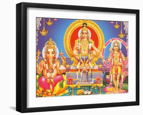 Picture of Hindu Gods Ganesh, Ayappa and Subramania, India, Asia-Godong-Framed Photographic Print