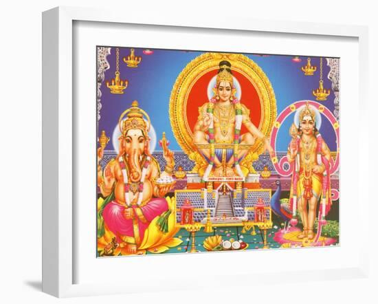 Picture of Hindu Gods Ganesh, Ayappa and Subramania, India, Asia-Godong-Framed Photographic Print