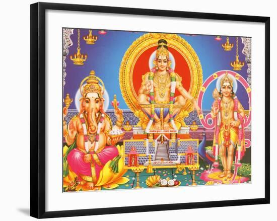 Picture of Hindu Gods Ganesh, Ayappa and Subramania, India, Asia-Godong-Framed Photographic Print