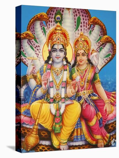 Picture of Hindu Gods Visnu and Lakshmi, India, Asia-Godong-Stretched Canvas