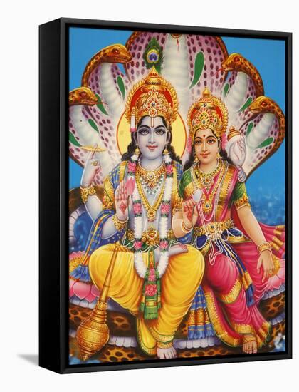 Picture of Hindu Gods Visnu and Lakshmi, India, Asia-Godong-Framed Stretched Canvas