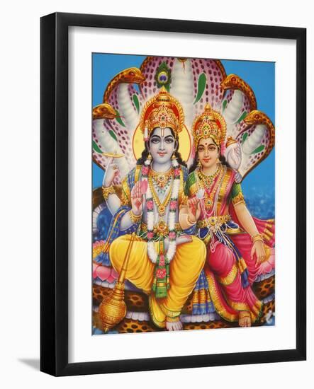 Picture of Hindu Gods Visnu and Lakshmi, India, Asia-Godong-Framed Photographic Print