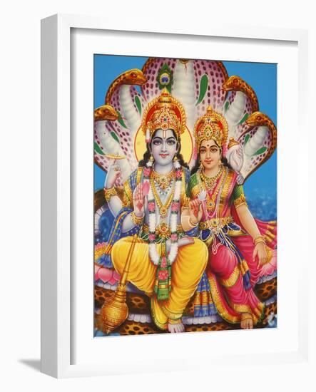 Picture of Hindu Gods Visnu and Lakshmi, India, Asia-Godong-Framed Photographic Print