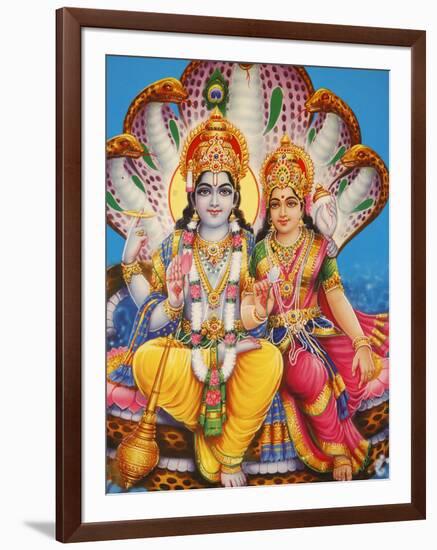 Picture of Hindu Gods Visnu and Lakshmi, India, Asia-Godong-Framed Photographic Print