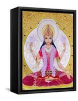 Picture of Lakshmi, Goddess of Wealth and Consort of Lord Vishnu, Sitting Holding Lotus Flowers, Ha-Godong-Framed Stretched Canvas