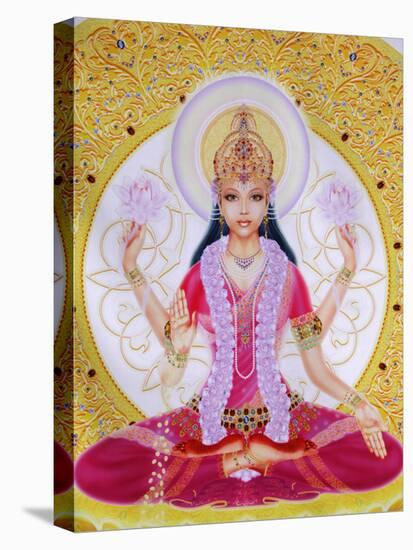 Picture of Lakshmi, Goddess of Wealth and Consort of Lord Vishnu, Sitting Holding Lotus Flowers, Ha-Godong-Stretched Canvas