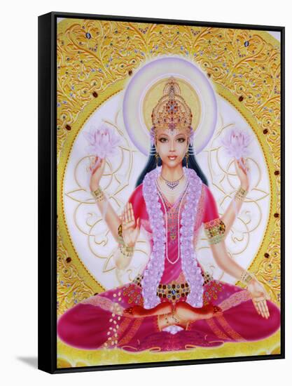 Picture of Lakshmi, Goddess of Wealth and Consort of Lord Vishnu, Sitting Holding Lotus Flowers, Ha-Godong-Framed Stretched Canvas