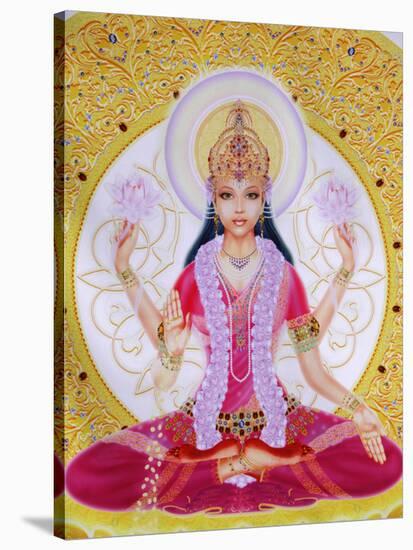 Picture of Lakshmi, Goddess of Wealth and Consort of Lord Vishnu, Sitting Holding Lotus Flowers, Ha-Godong-Stretched Canvas
