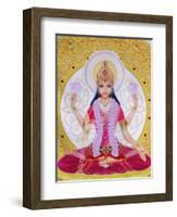 Picture of Lakshmi, Goddess of Wealth and Consort of Lord Vishnu, Sitting Holding Lotus Flowers, Ha-Godong-Framed Photographic Print