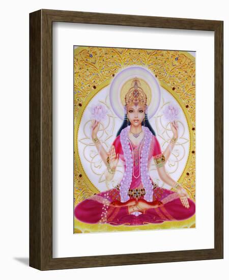 Picture of Lakshmi, Goddess of Wealth and Consort of Lord Vishnu, Sitting Holding Lotus Flowers, Ha-Godong-Framed Photographic Print