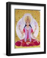 Picture of Lakshmi, Goddess of Wealth and Consort of Lord Vishnu, Sitting Holding Lotus Flowers, Ha-Godong-Framed Photographic Print