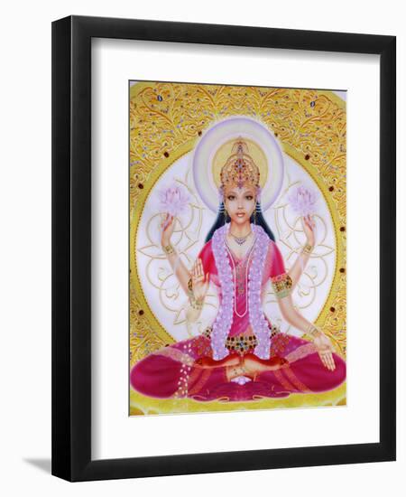 Picture of Lakshmi, Goddess of Wealth and Consort of Lord Vishnu, Sitting Holding Lotus Flowers, Ha-Godong-Framed Photographic Print