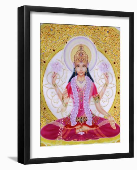 Picture of Lakshmi, Goddess of Wealth and Consort of Lord Vishnu, Sitting Holding Lotus Flowers, Ha-Godong-Framed Photographic Print