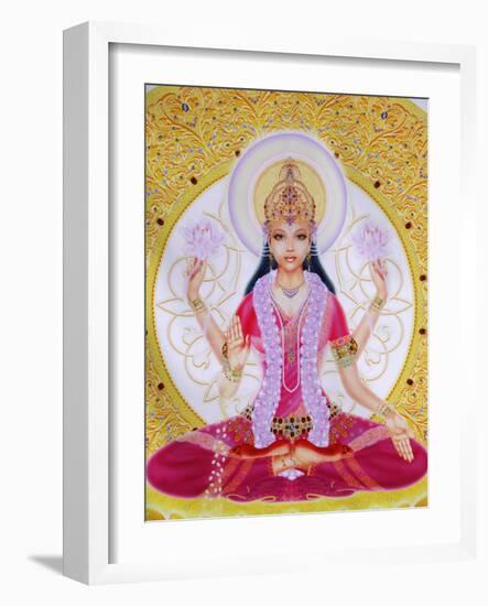 Picture of Lakshmi, Goddess of Wealth and Consort of Lord Vishnu, Sitting Holding Lotus Flowers, Ha-Godong-Framed Photographic Print