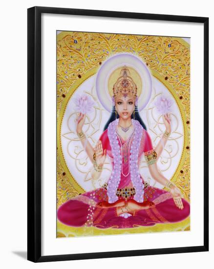 Picture of Lakshmi, Goddess of Wealth and Consort of Lord Vishnu, Sitting Holding Lotus Flowers, Ha-Godong-Framed Photographic Print