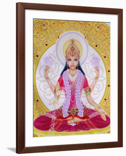 Picture of Lakshmi, Goddess of Wealth and Consort of Lord Vishnu, Sitting Holding Lotus Flowers, Ha-Godong-Framed Photographic Print